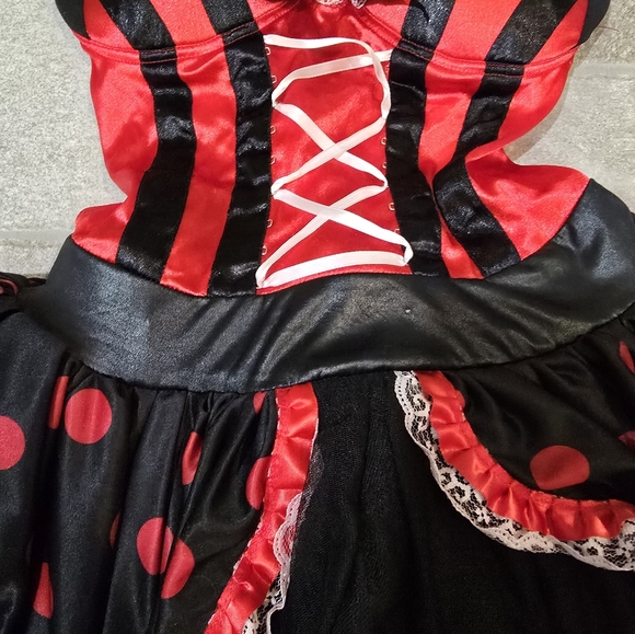 Queen Of Hearts Costume Small Red and Black Polka Dot Dress Mini Corset - Picture 4 of 10